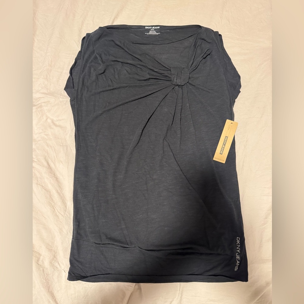 DKNY Women's Charcoal Knot-Front Tee